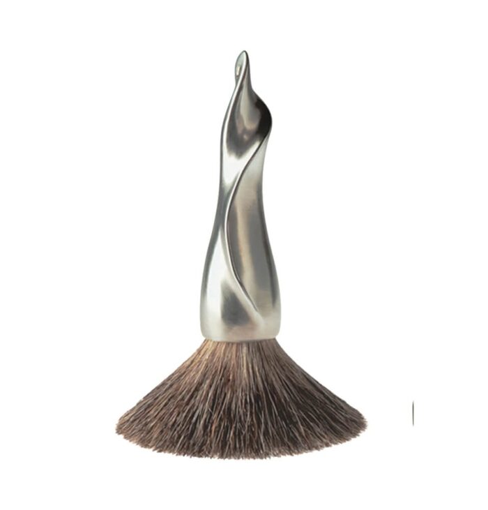 twirled brush looking like a flamenco dancer in fine badger hair and nickel brush
